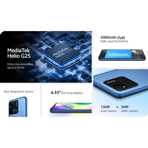 different images showing processor, display and camera of Redmi 10 A