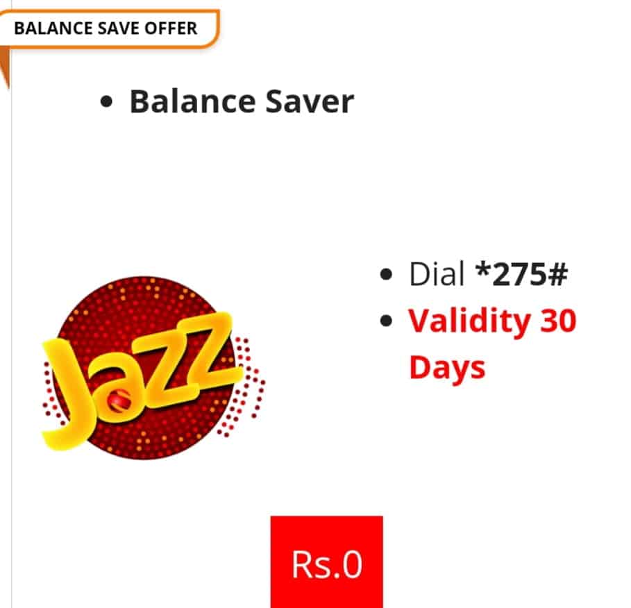 image of jazz balance saver code with kazz logo showing its price is Rs. 0
