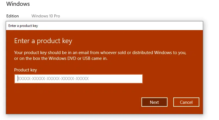 image showing change product key option