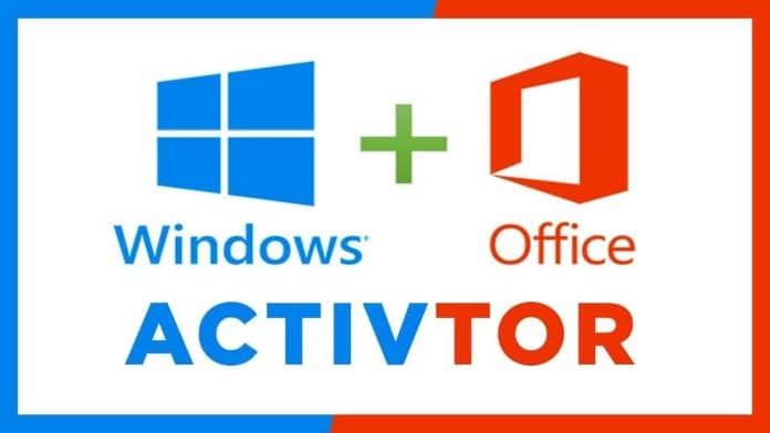 A windows and office logo with sign showing Windows 10 Activator