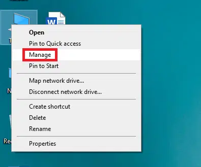 image shwoing manage button in Windows