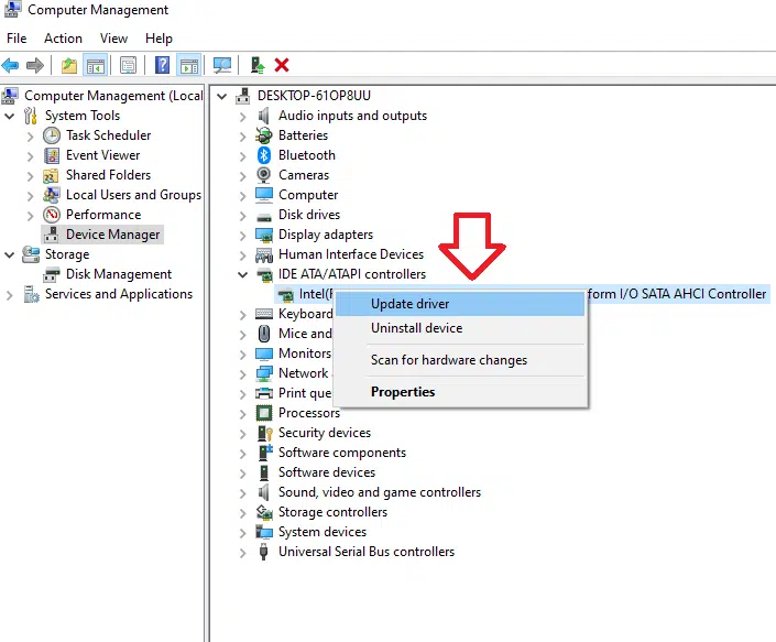 update driver option in device manager
