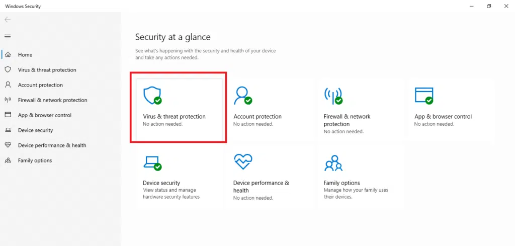 virus and threat protection in Windows Defender