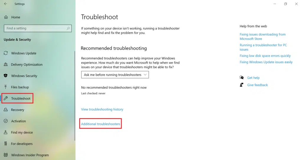 Additional Troubleshooter settings in Windows 10/11