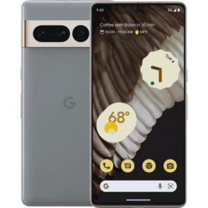 An image of a Google Pixel 7 Pro phone showing his front and back