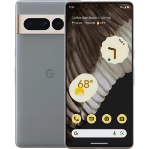 An image of a Google Pixel 7 Pro phone showing his front and back