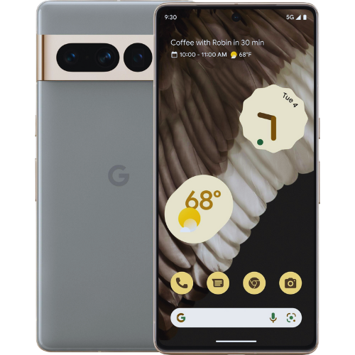 An image of a Google Pixel 7 Pro phone showing his front and back
