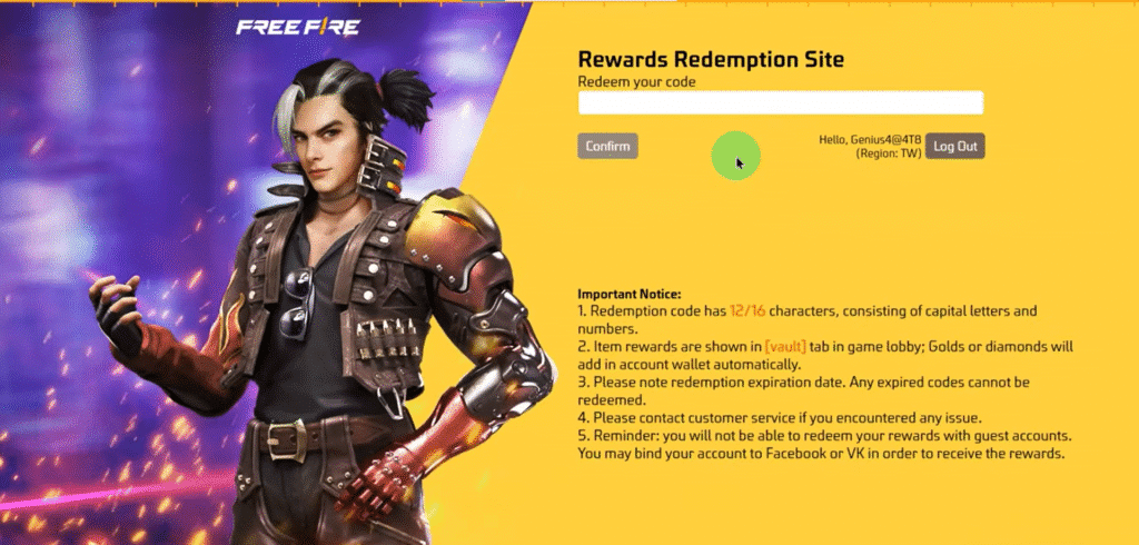 paste your free fire code here