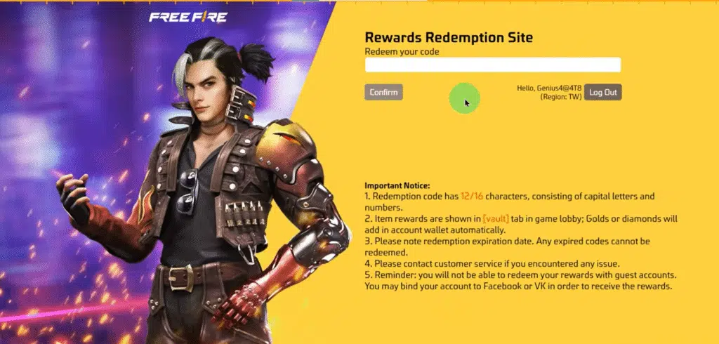 paste your free fire code here