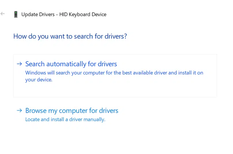 search automatically for drivers features in keyboard drivers