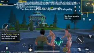 A PUBG character is standing in front of Themed spawn island