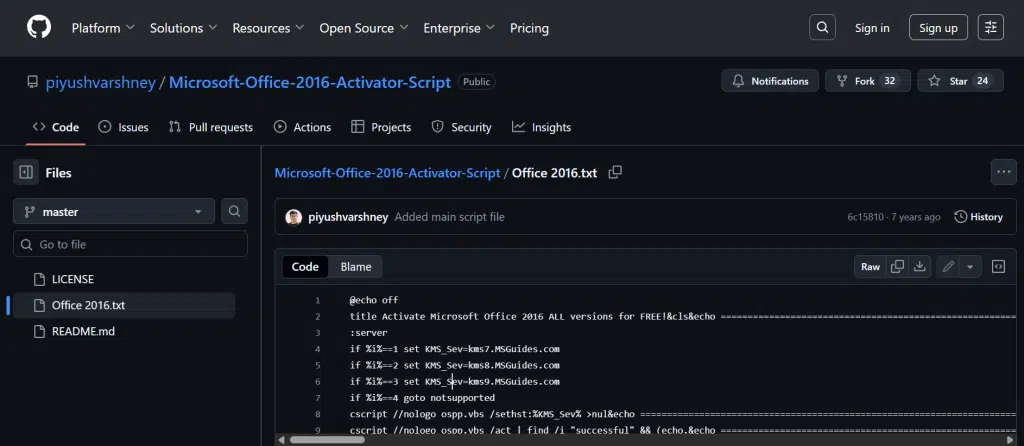 image showing Github repository to download txt activator