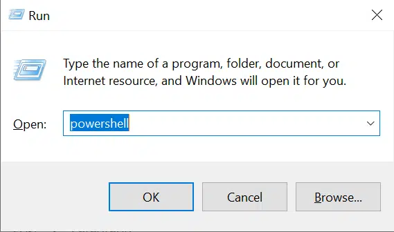 typing powershell in run