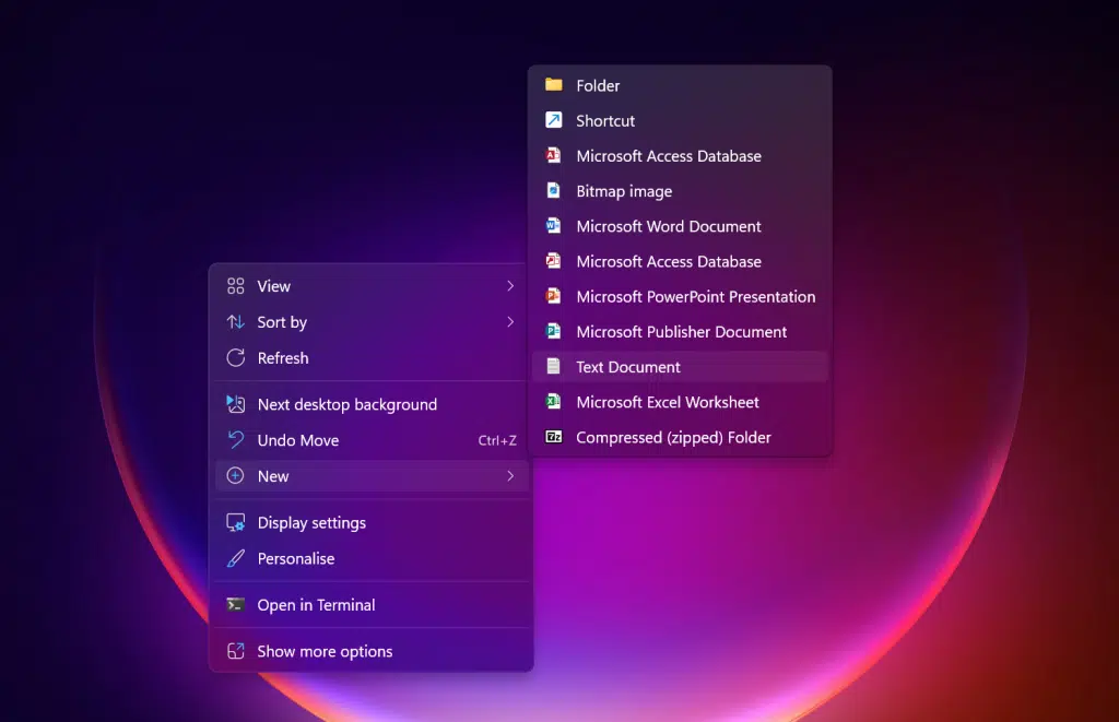 Creating a new text document 