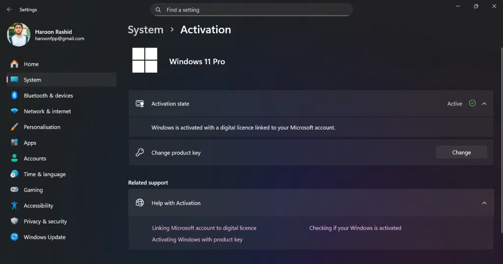 Image showing Windows is activated with a digital license